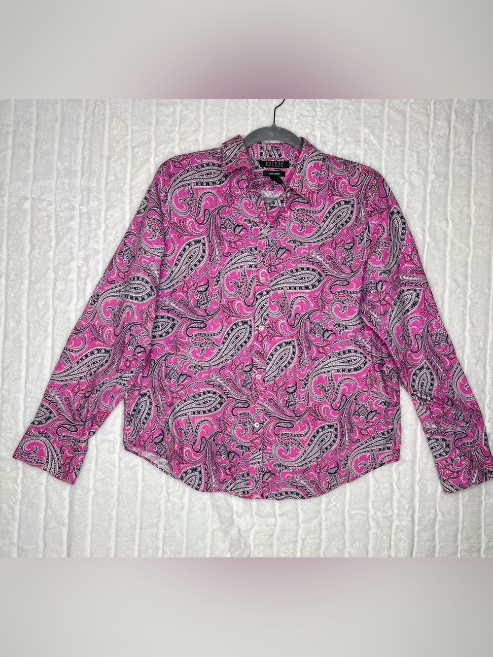 Lauren Ralph Lauren Pink Paisley Button Down Long Sleeve Shirt Blouse - Large